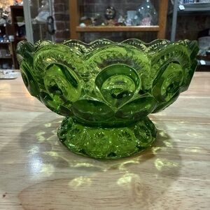Green Glass moon and stars Bowl LE Smith Vintage